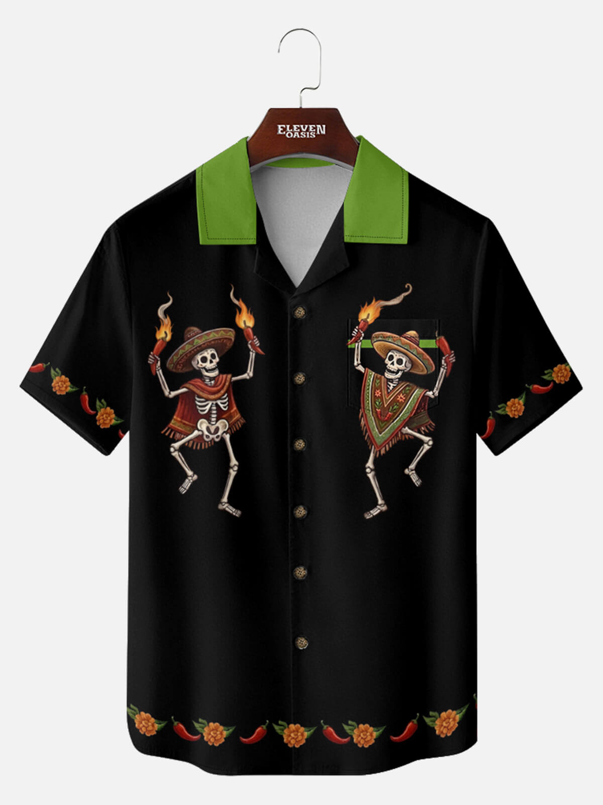 Tall Men's Dancing Skeleton Fiesta Short Sleeve Shirt Eleven Oasis