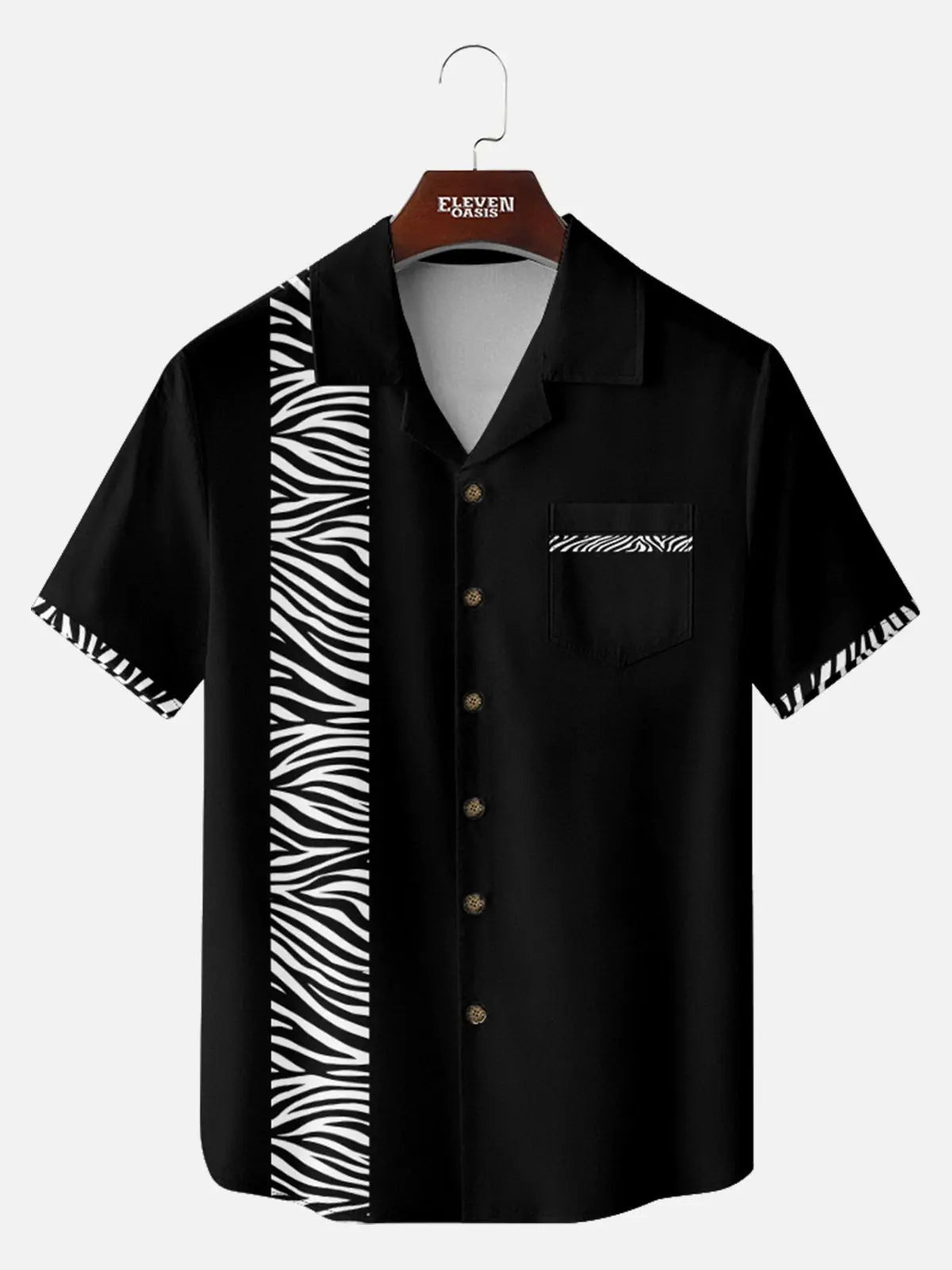Tall Men's Zebra Stripe Panel Bowling Short Sleeve Shirt Eleven Oasis