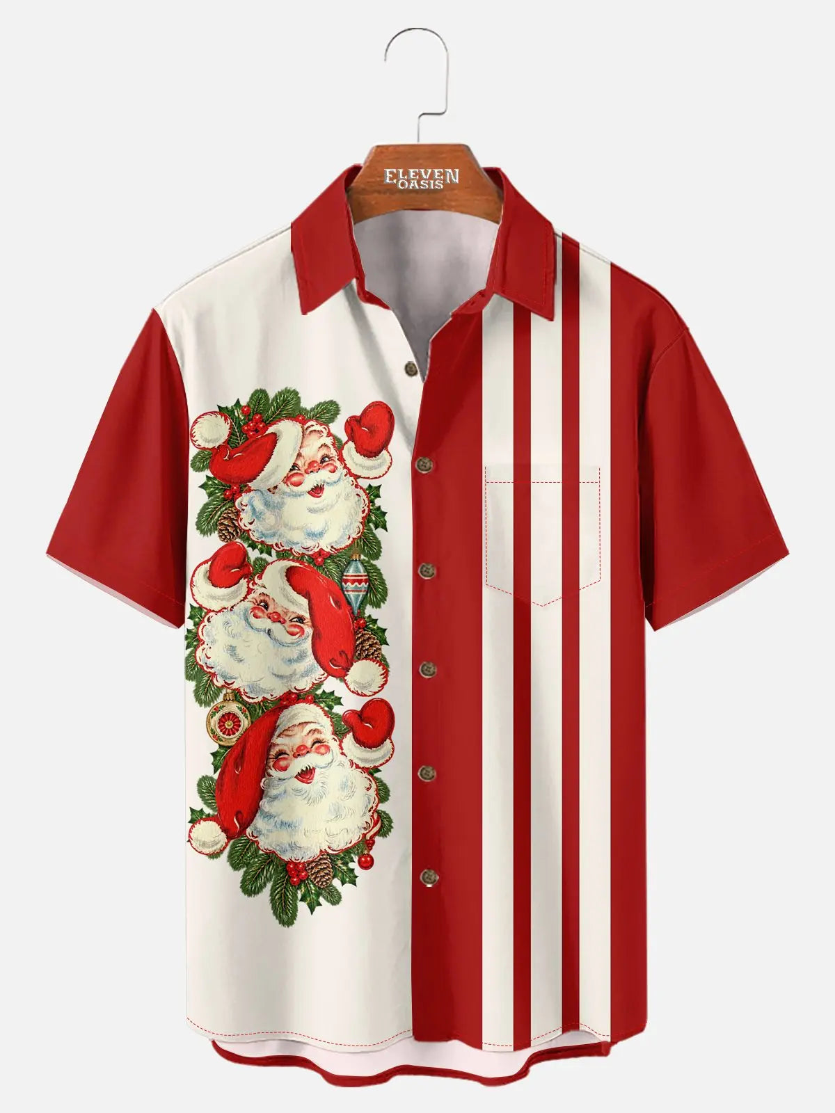 Tall Men's Vintage Santa Stripe Christmas Short Sleeve Shirt
