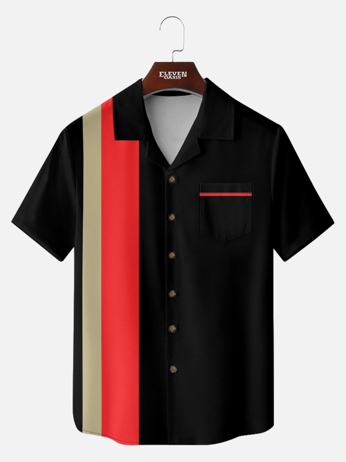 Tall  Men's Retro Accent Stripe Panel Short Sleeve Shirt Eleven Oasis