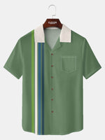 Men?¡¥s Multi-Colored Stripes Bowling Short Sleeve Shirt Eleven Oasis
