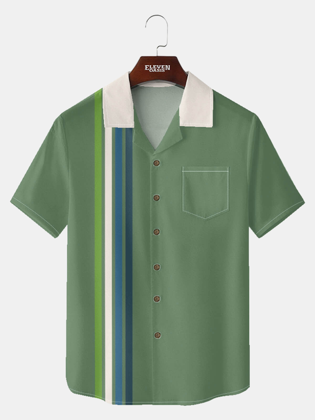 Men?¡¥s Multi-Colored Stripes Bowling Short Sleeve Shirt Eleven Oasis