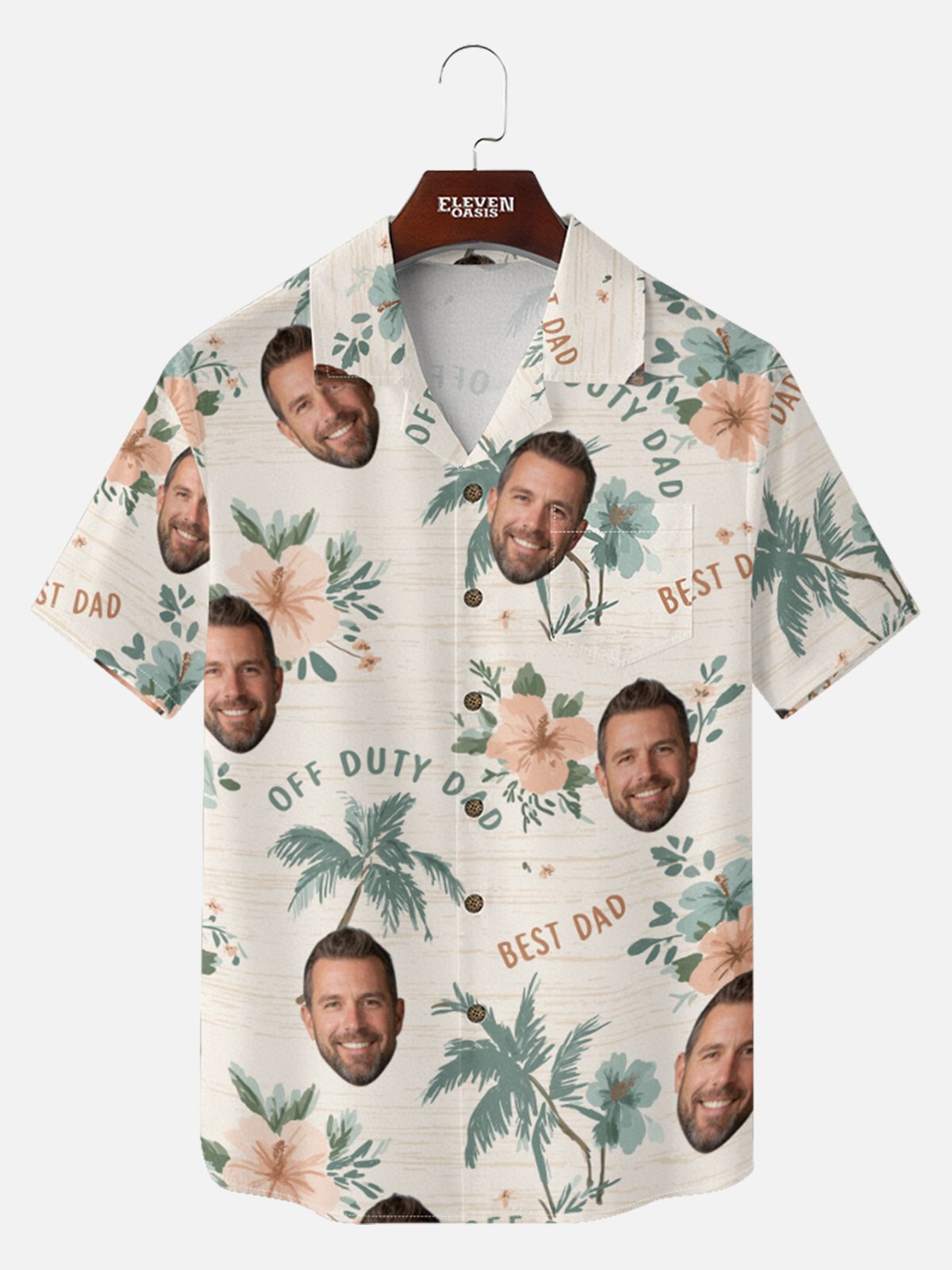 Tall  Men's Custom Face "Best Dad" Hawaiian Short Sleeve Shirt Eleven Oasis