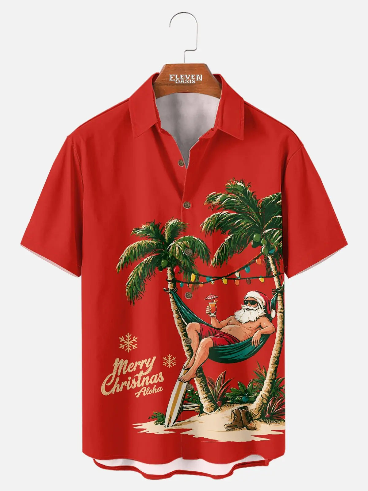 Tall Men's Tropical Santa Christmas Short Sleeve Shirt