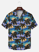 Tall Men's Abstract Palm Sunset Camp Collar Short Sleeve Shirt Eleven Oasis