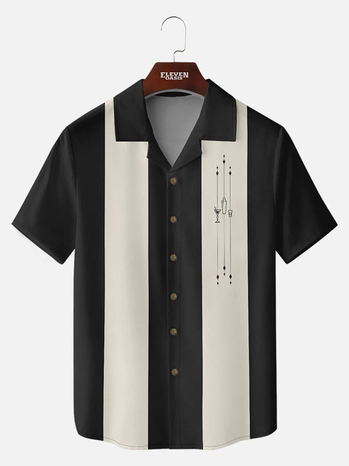 Men's Mid-Century Cocktail Panel Bowling Short Sleeve Shirt ElevenOasis