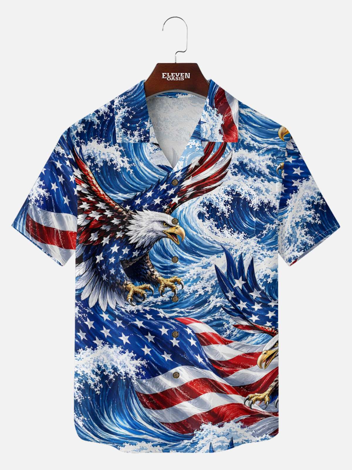 Tall Men's Patriotic Eagle Wave Short Sleeve Shirt Eleven Oasis
