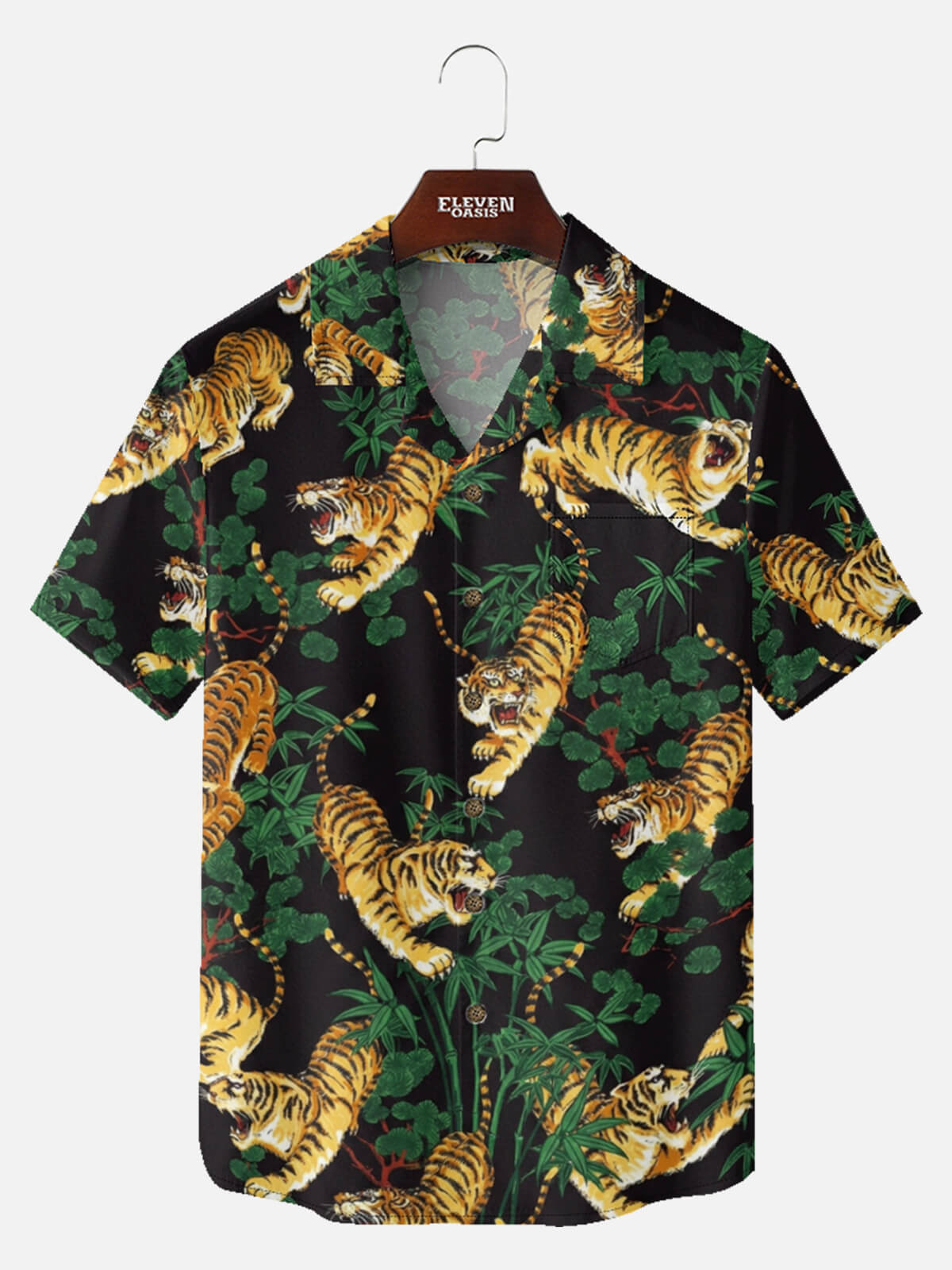 Men's Japanese Tiger & Bamboo Camp Collar Short Sleeve Shirt Eleven Oasis