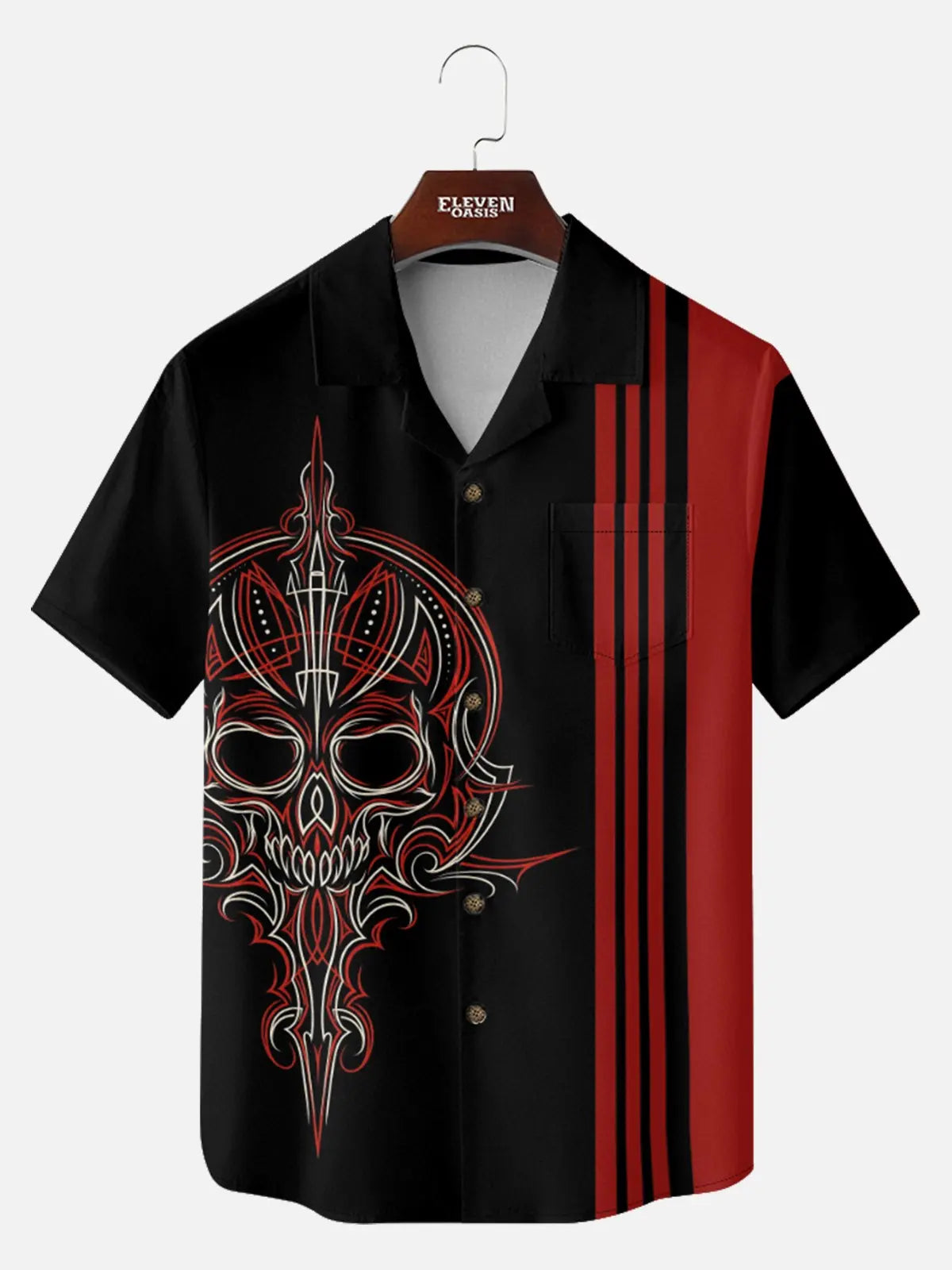 Tall Men's Pinstripe Skull Lowrider Short Sleeve Shirt Eleven Oasis