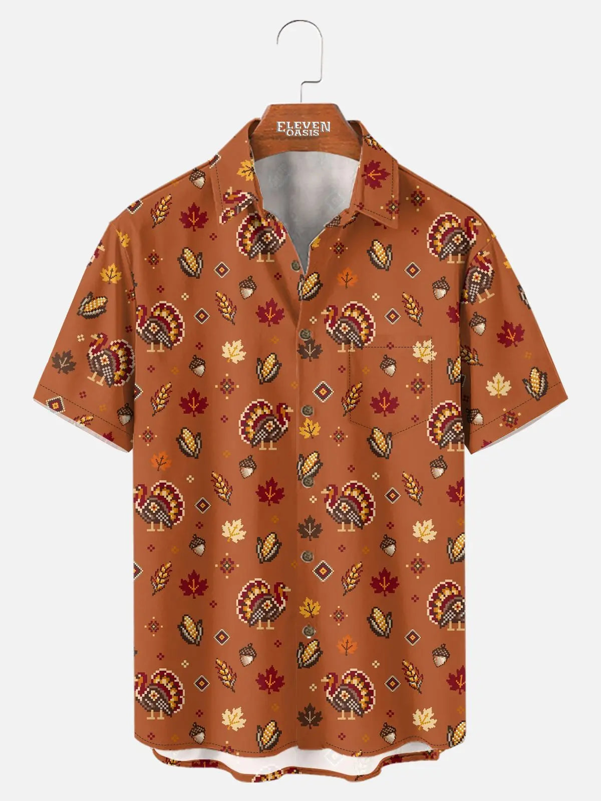Tall Men's Retro Pixel Turkey Thanksgiving Short Sleeve Shirt