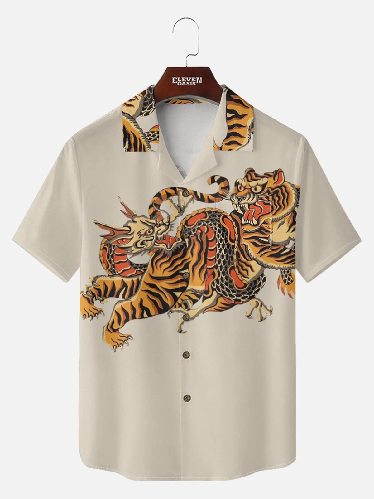 Tall Men's Japanese Tiger & Dragon Clash Short Sleeve Shirt Eleven Oasis