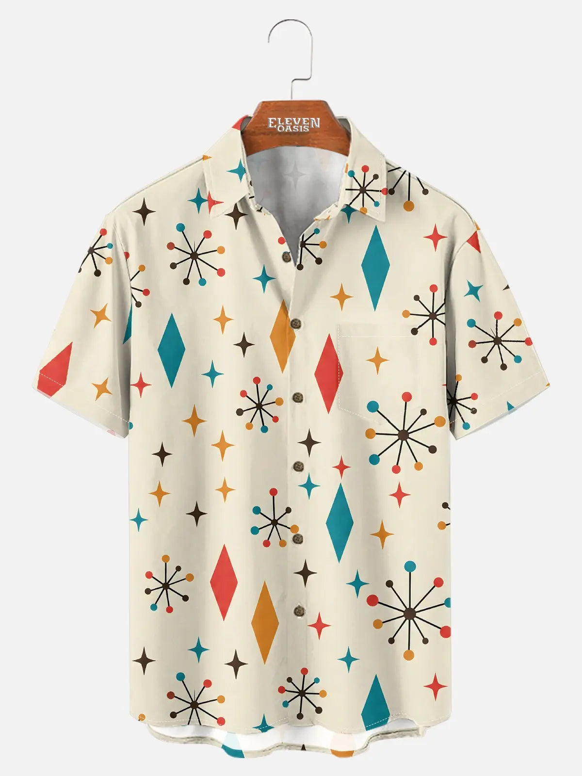 Tall Men's Mid-Century Atomic Orbit Short Sleeve Shirt
