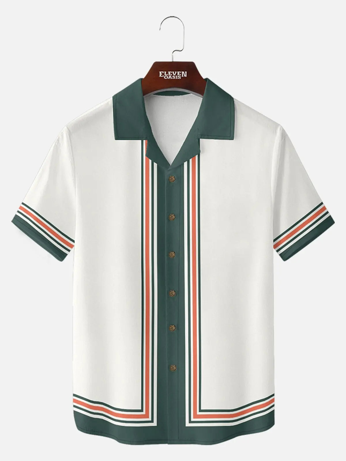 Men's Classic Vertical Stripe Bowling Short Sleeve Shirt ElevenOasis