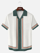 Men's Classic Vertical Stripe Bowling Short Sleeve Shirt ElevenOasis