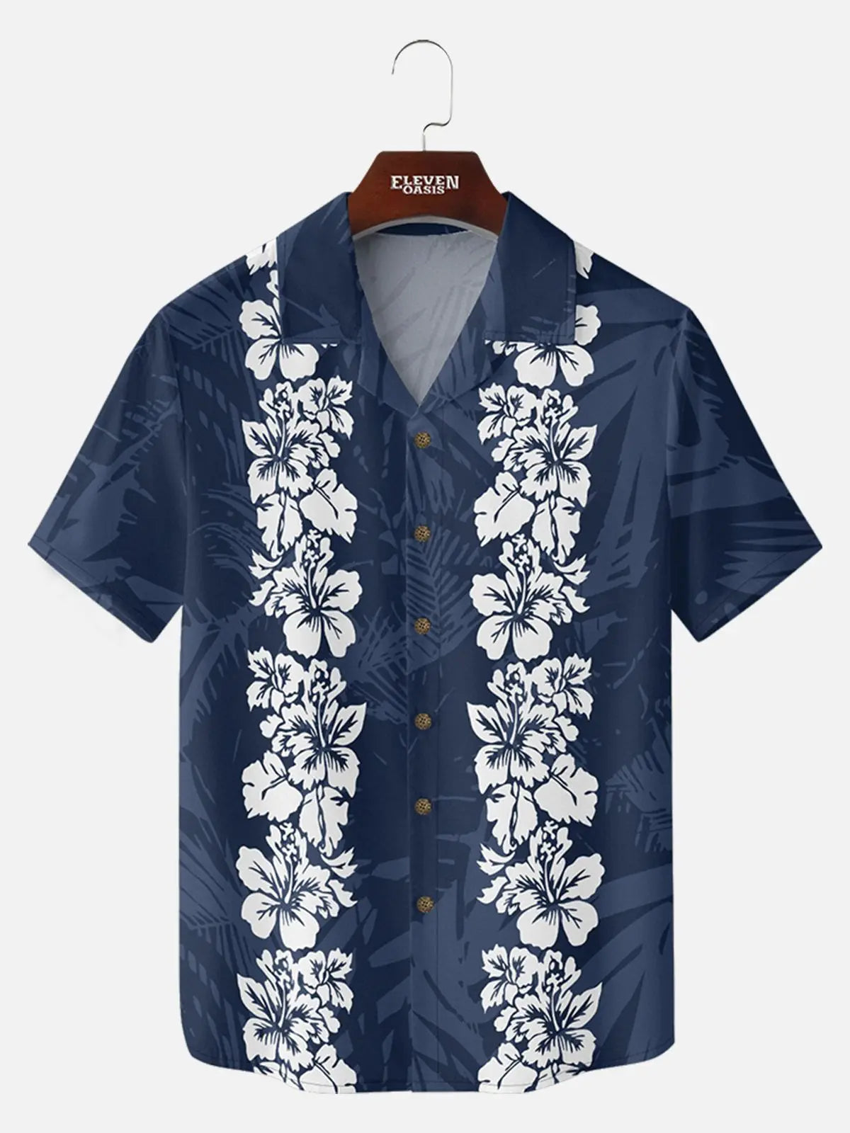 Men's Classic Hibiscus Panel Hawaiian Short Sleeve Shirt ElevenOasis