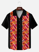 Tall Men's Retro Geometric Panel Bowling Short Sleeve Shirt Eleven Oasis