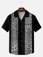 Men's Leopard Print Panel Bowling Short Sleeve Shirt 
