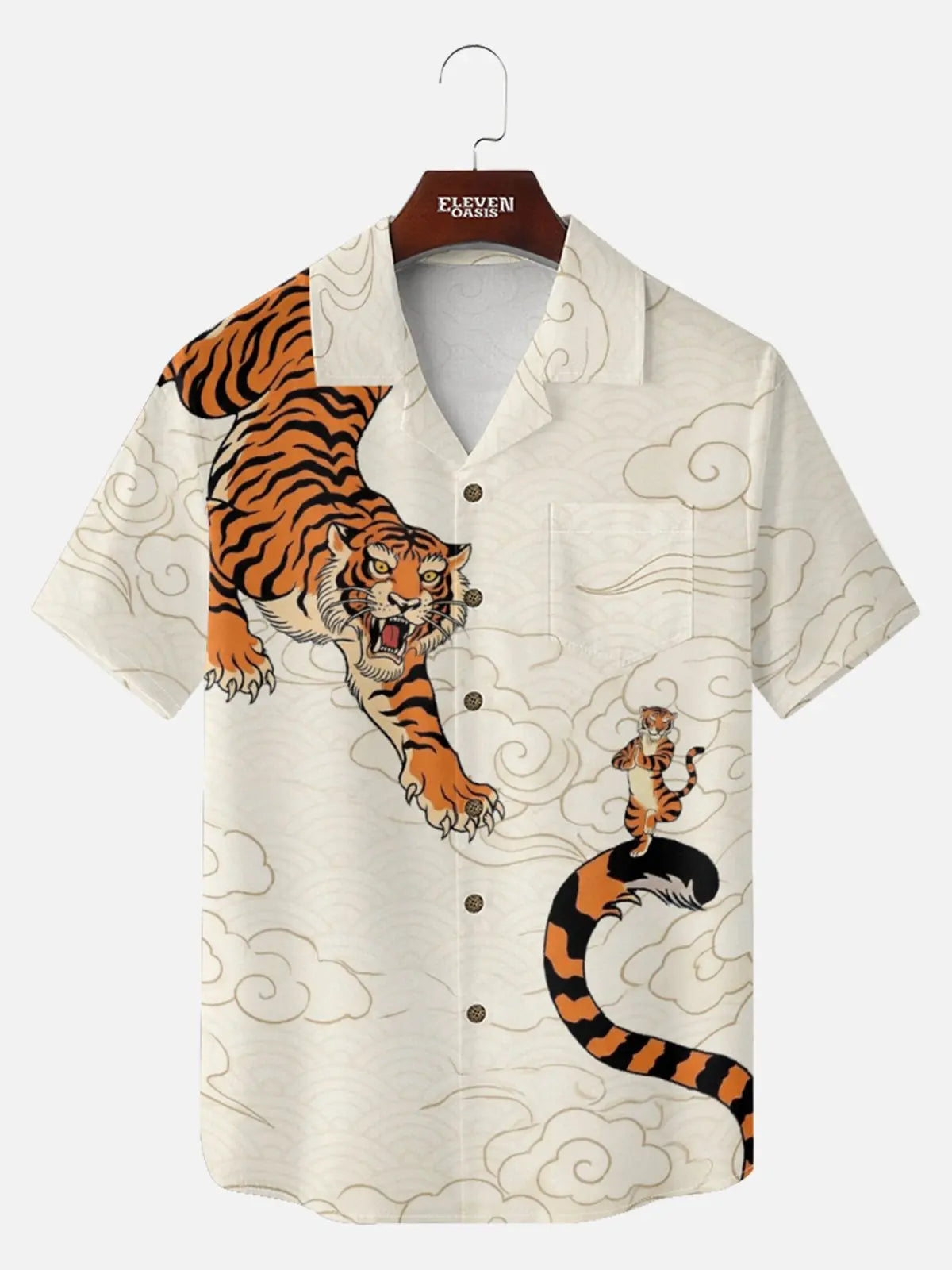 Men's Japanese Tiger & Dragon Clash Short Sleeve Shirt ElevenOasis