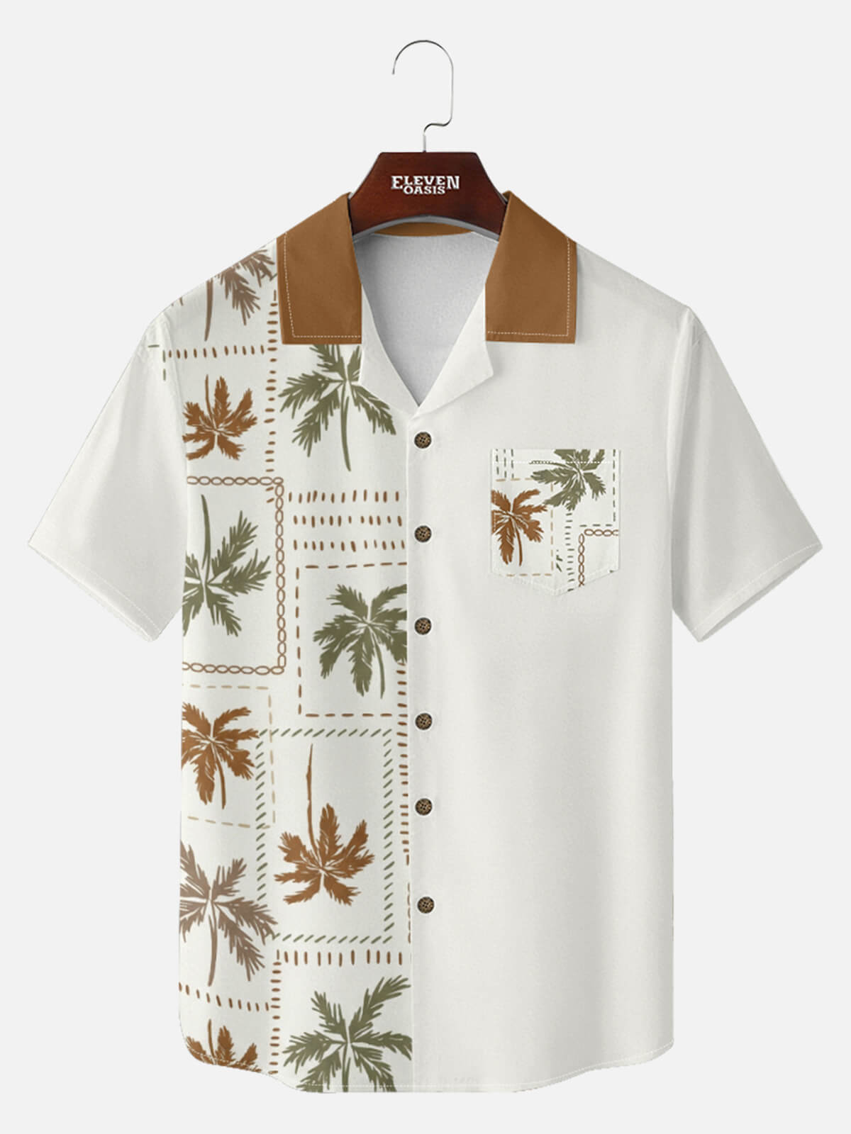 Men's Vintage Palm Patchwork Short Sleeve Shirt Eleven Oasis