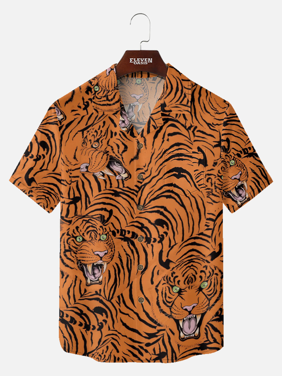 Men's Japanese Tiger Wave Short Sleeve Shirt Eleven Oasis