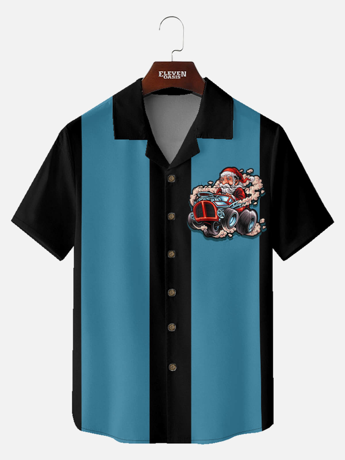 Tall Men's Hot Rod Santa Christmas Short Sleeve Shirt Eleven Oasis