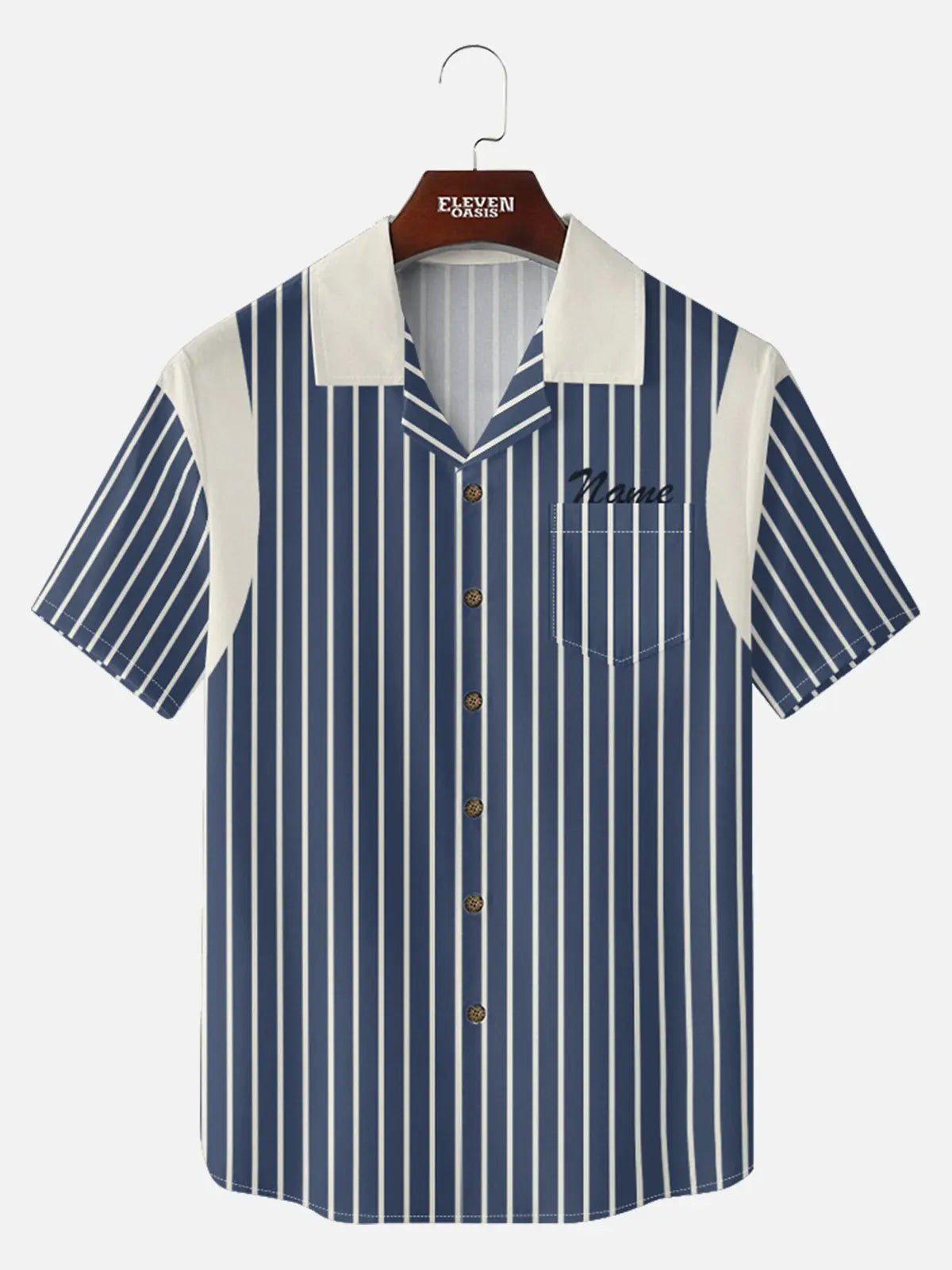 Men's Custom Vintage Stripe Bowling Short Sleeve Shirt Eleven Oasis