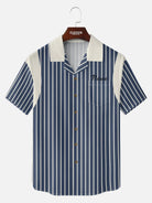 Men's Custom Vintage Stripe Bowling Short Sleeve Shirt Eleven Oasis