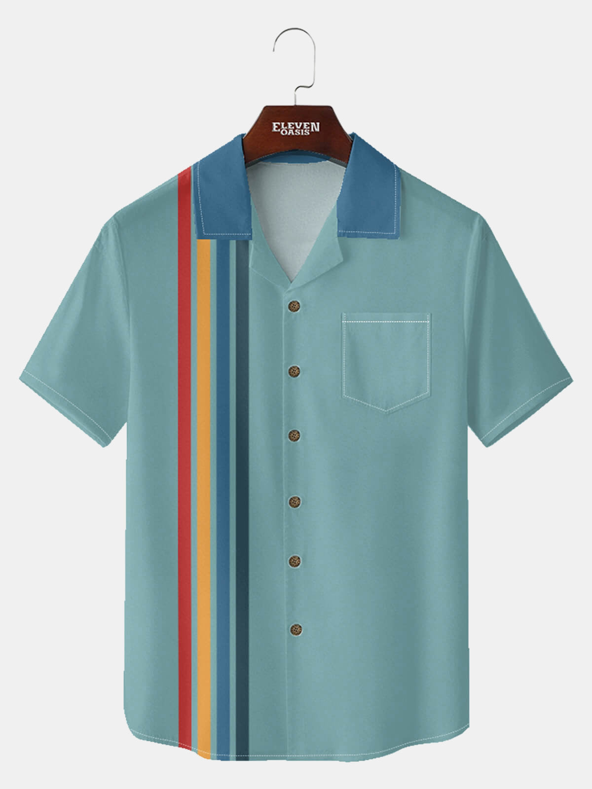 Tall Men¡¯s Multi-Colored Stripes Bowling Short Sleeve Shirt Eleven Oasis