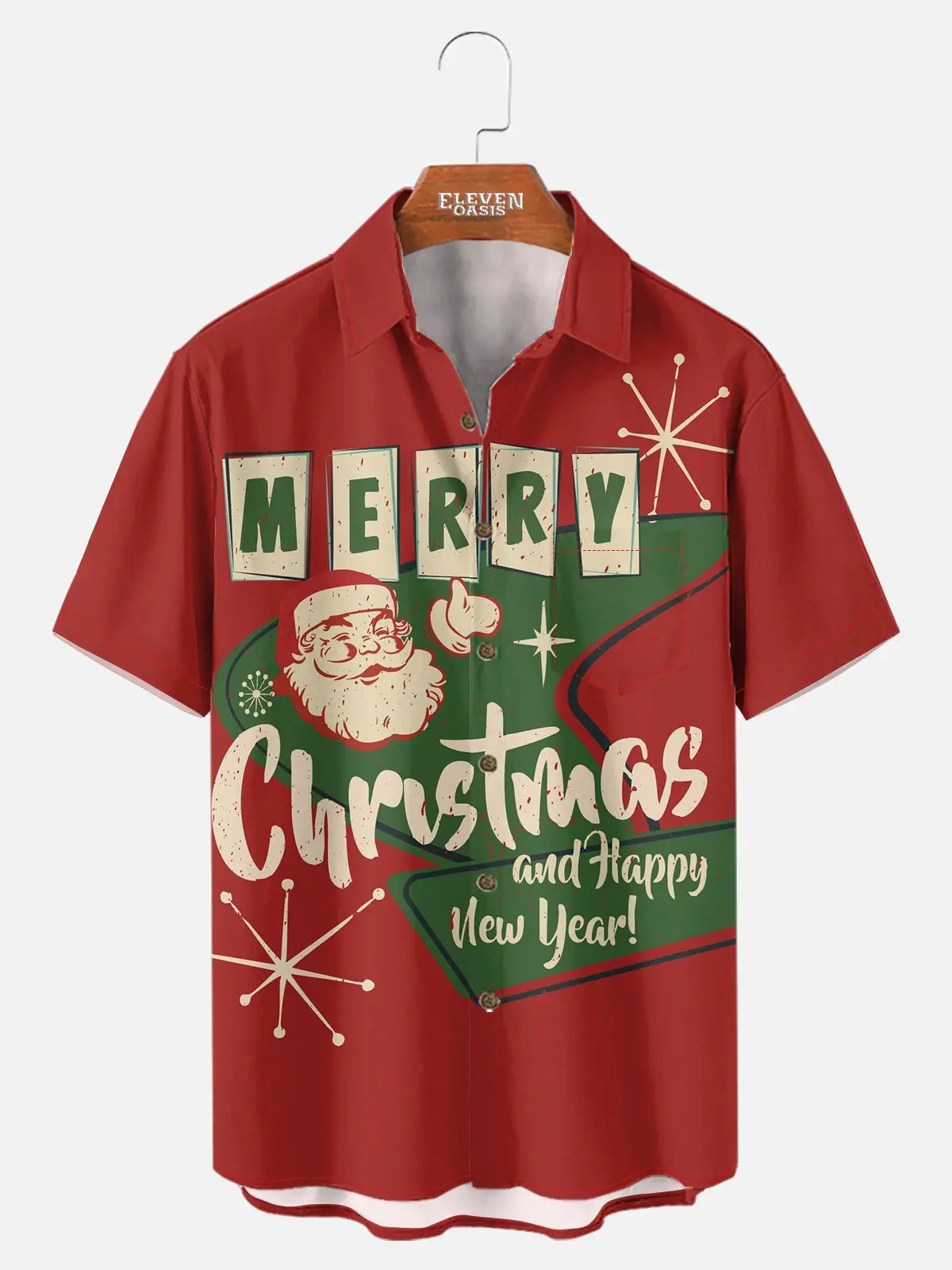 Men's Mid-Century Modern Santa Holiday Short Sleeve Shirt?