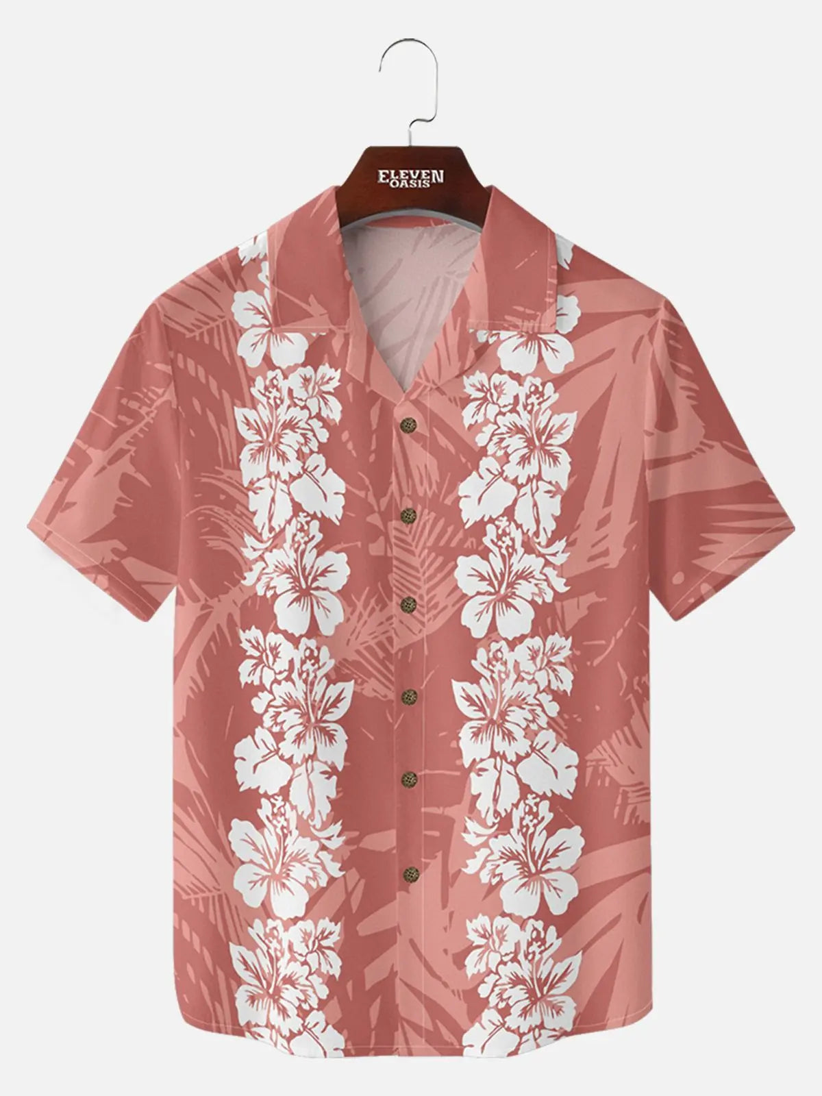 Men's Classic Hibiscus Panel Hawaiian Short Sleeve Shirt ElevenOasis