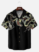 Men's Japanese Snake Skeleton Print Short Sleeve Shirt Eleven Oasis