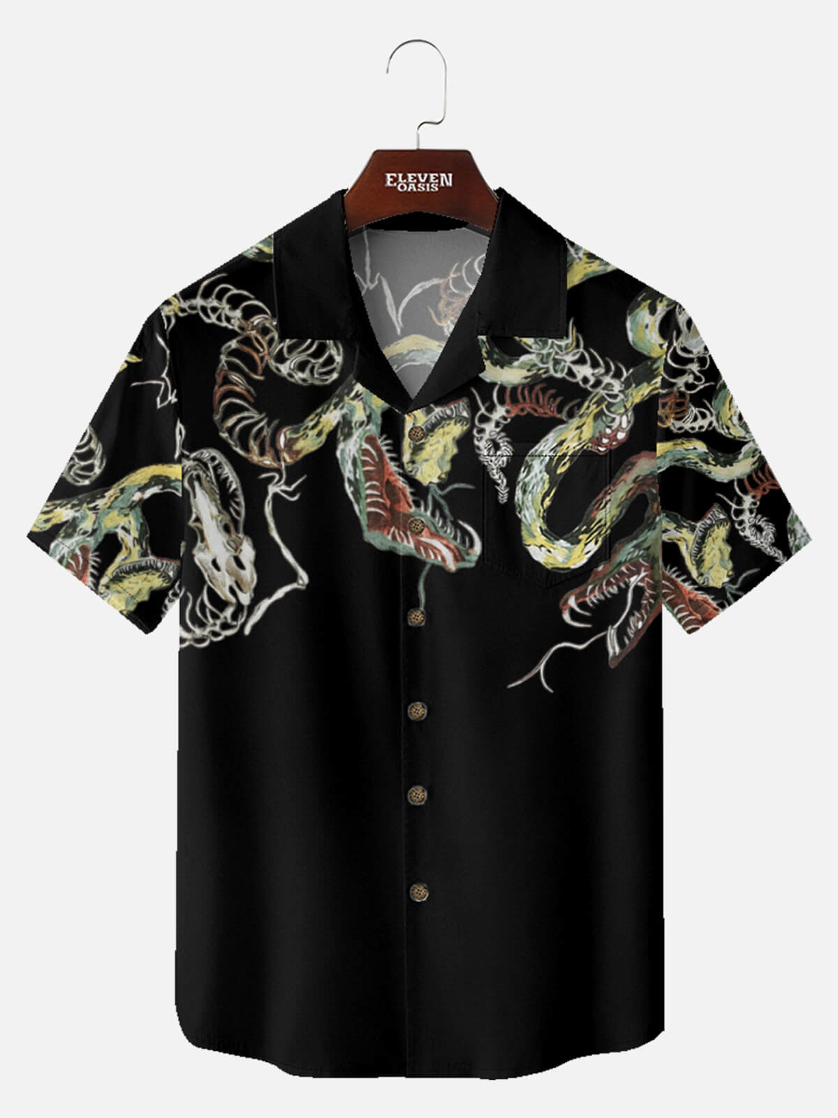 Men's Japanese Snake Skeleton Print Short Sleeve Shirt Eleven Oasis
