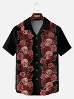 Tall Men's Skull Rose Panel Short Sleeve Shirt Eleven Oasis