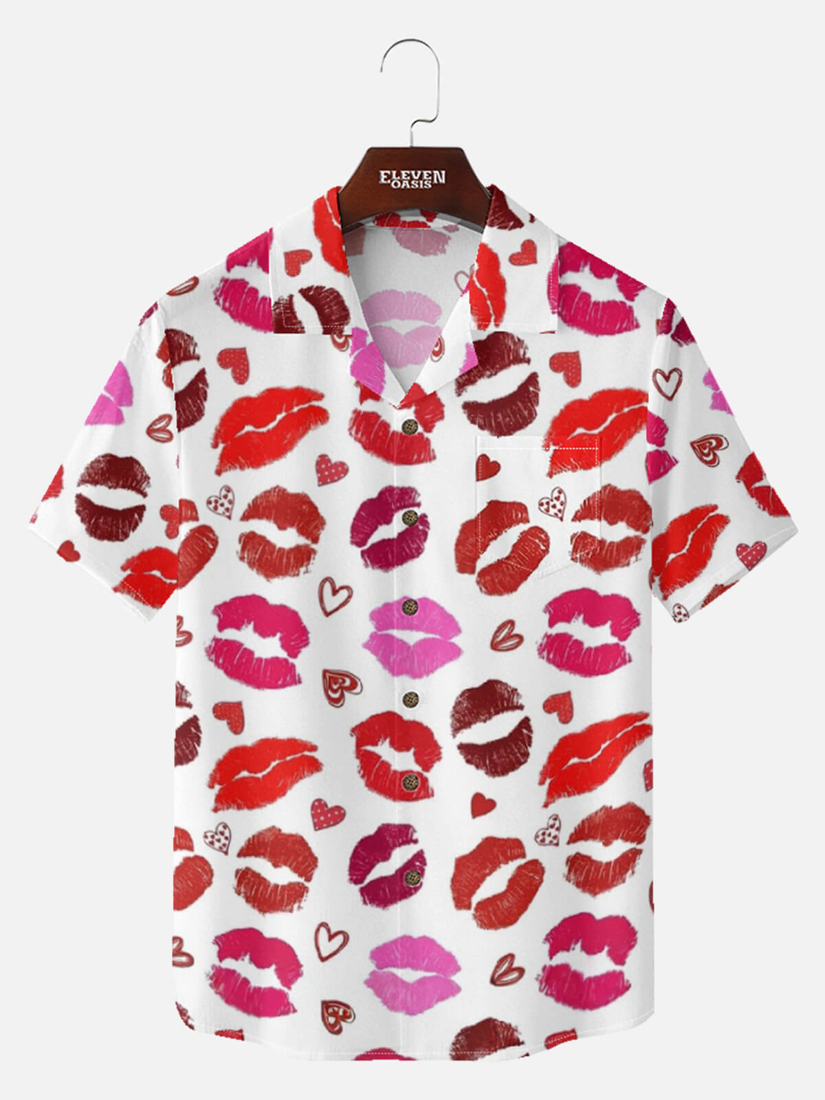 Tall Men's Love Kiss Print Short Sleeve Shirt Eleven Oasis