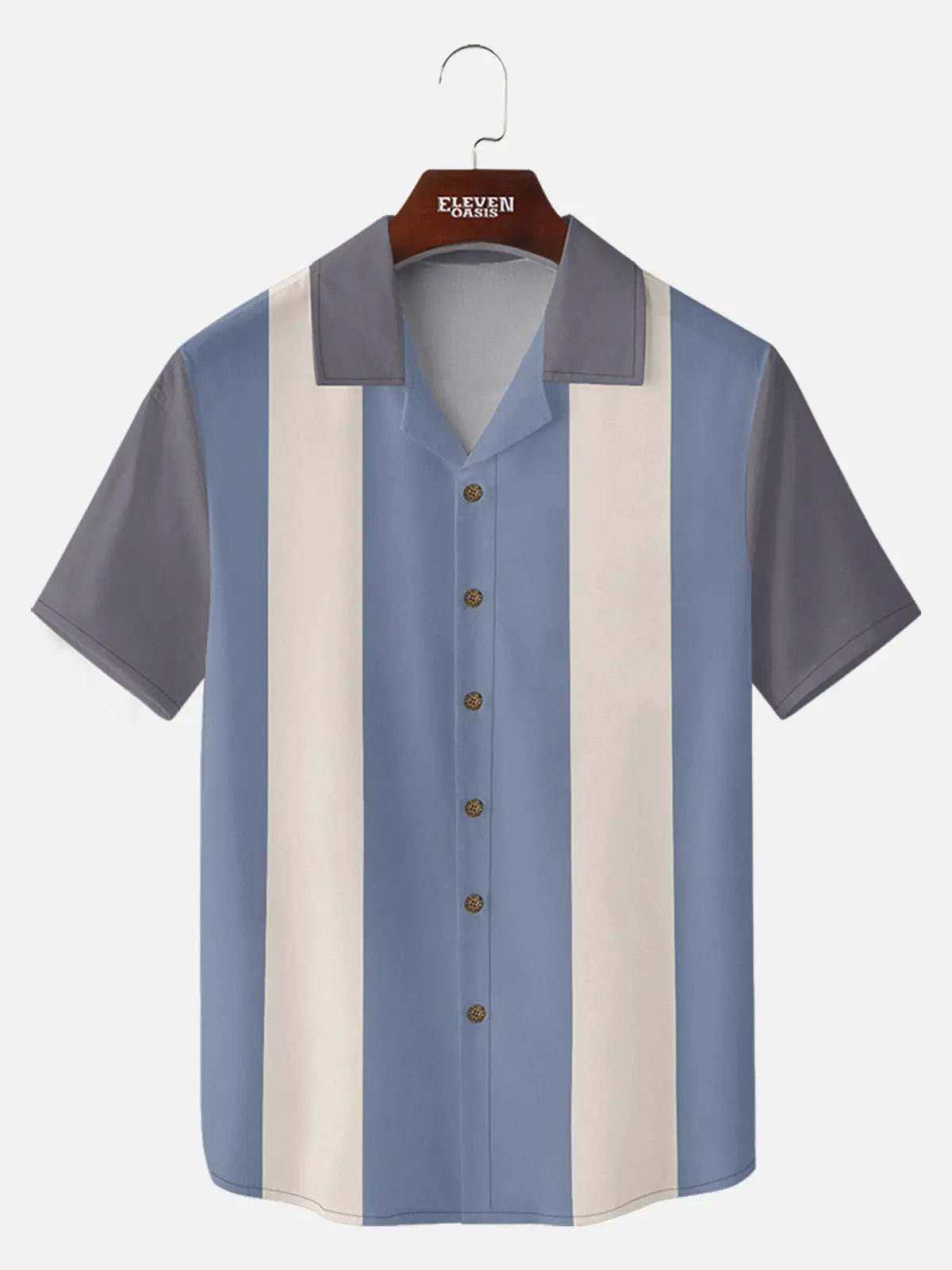 Men's Morandi Color block Panel Stripe Camp Collar Short Sleeve Shirt ElevenOasis