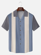Men's Morandi Color block Panel Stripe Camp Collar Short Sleeve Shirt ElevenOasis
