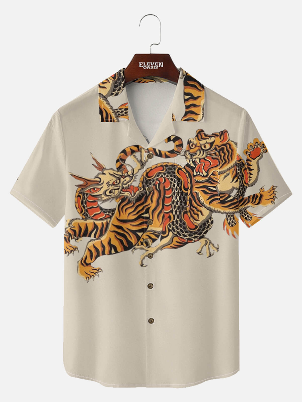 Tall Men's Japanese Tiger & Dragon Clash Short Sleeve Shirt Eleven Oasis
