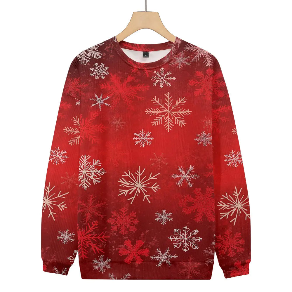 Red Festive Snowflakes Knitted Crewneck Sweatshirt, mens short sleeve shirts?¨º?big and tall mens shirts?¨º?short sleeve shirts for men?¨º?mens 4xl shirts?¨º?casual short sleeve shirts