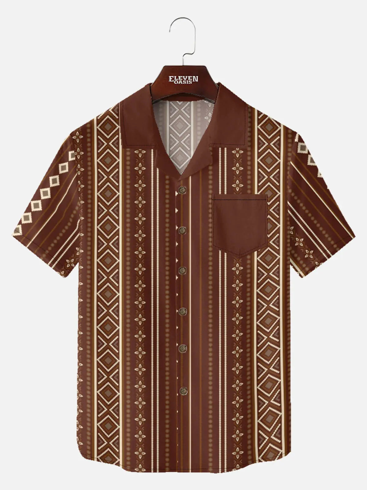 Tall Men's Retro Diamond Stripe Short Sleeve Shirt Eleven Oasis