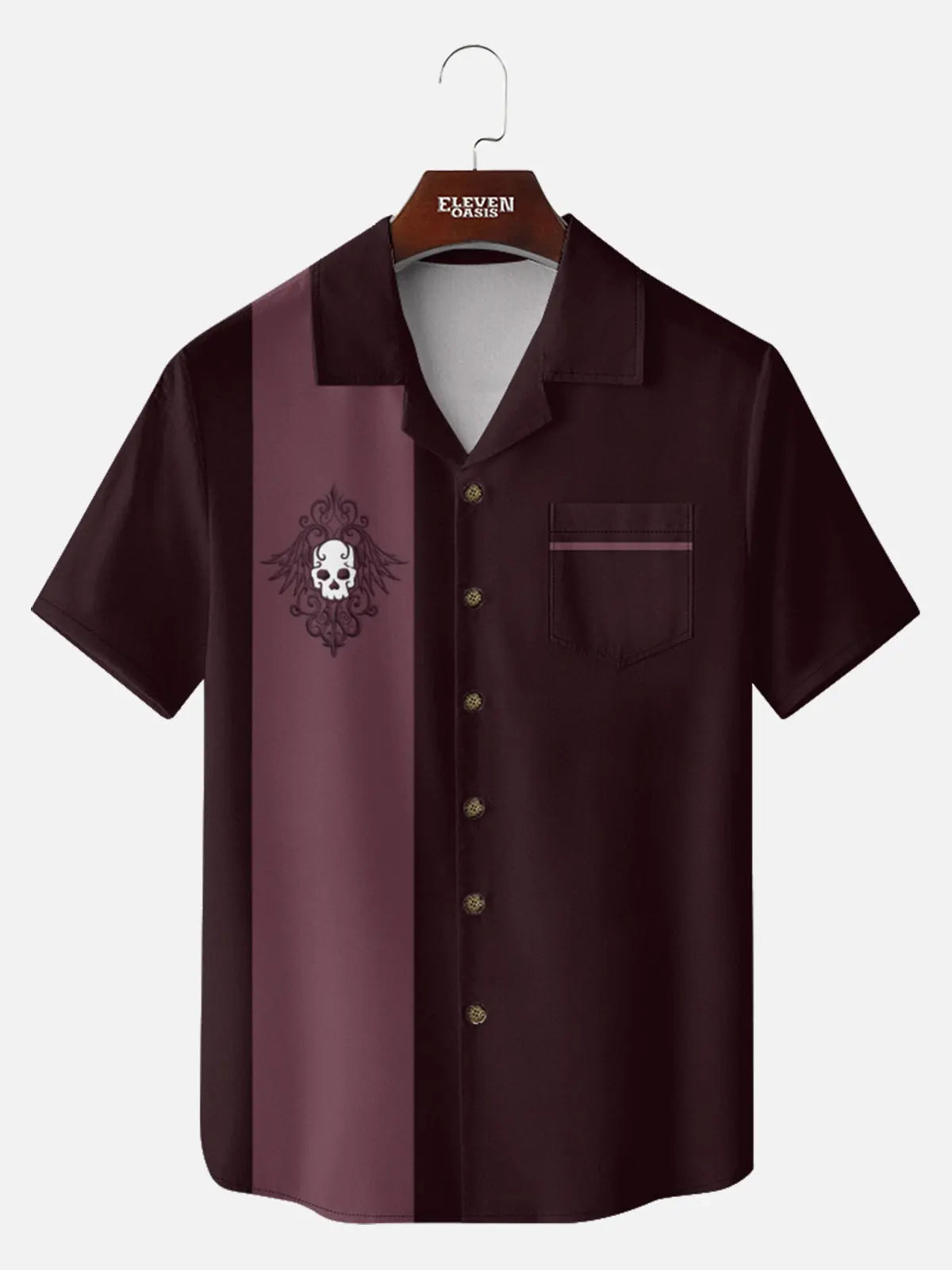 Men's Rockabilly Skull Button Down Halloween Short Sleeve Shirt ElevenOasis