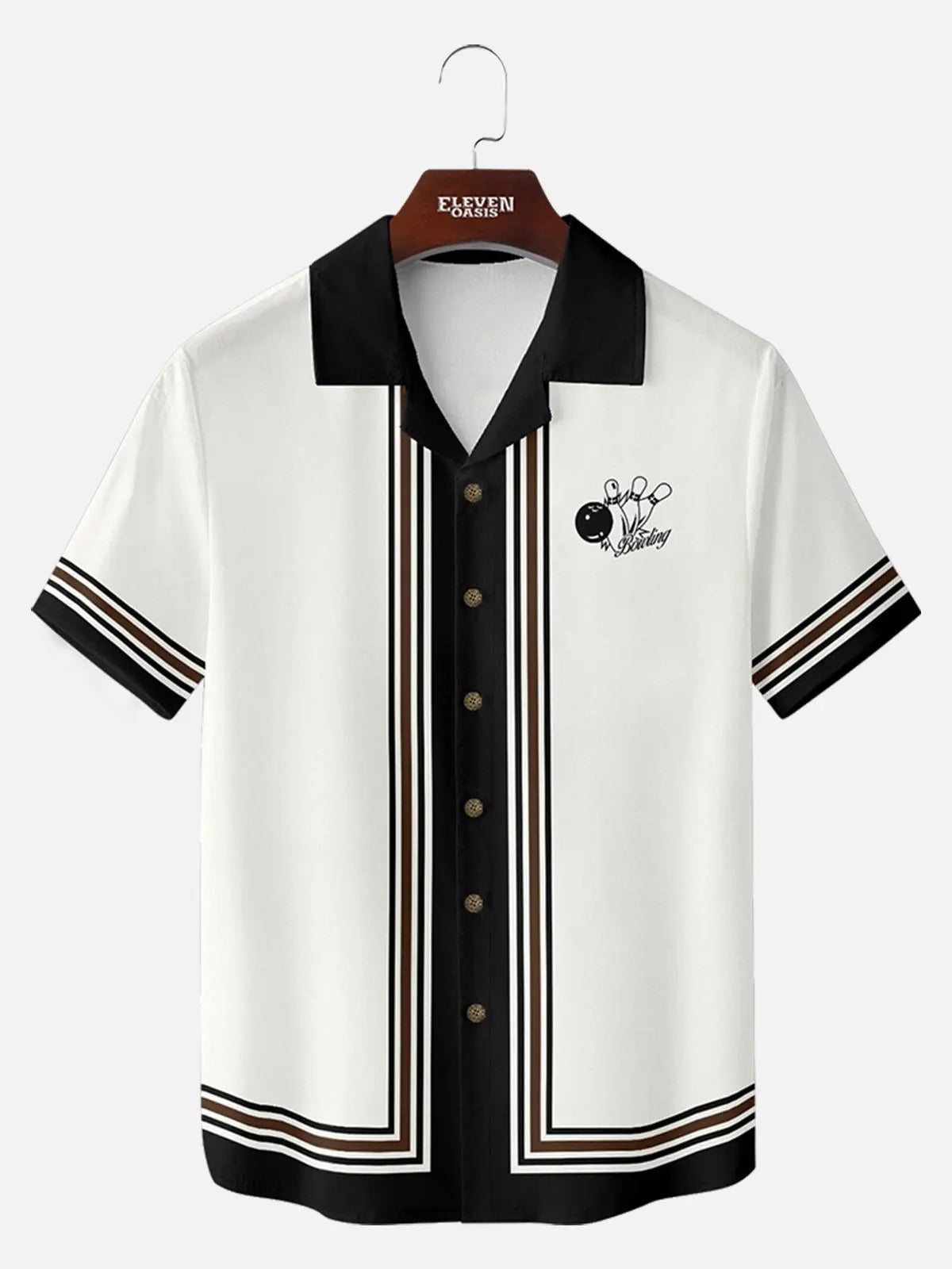 Men's Classic Vertical Stripe Bowling Short Sleeve Shirt ElevenOasis
