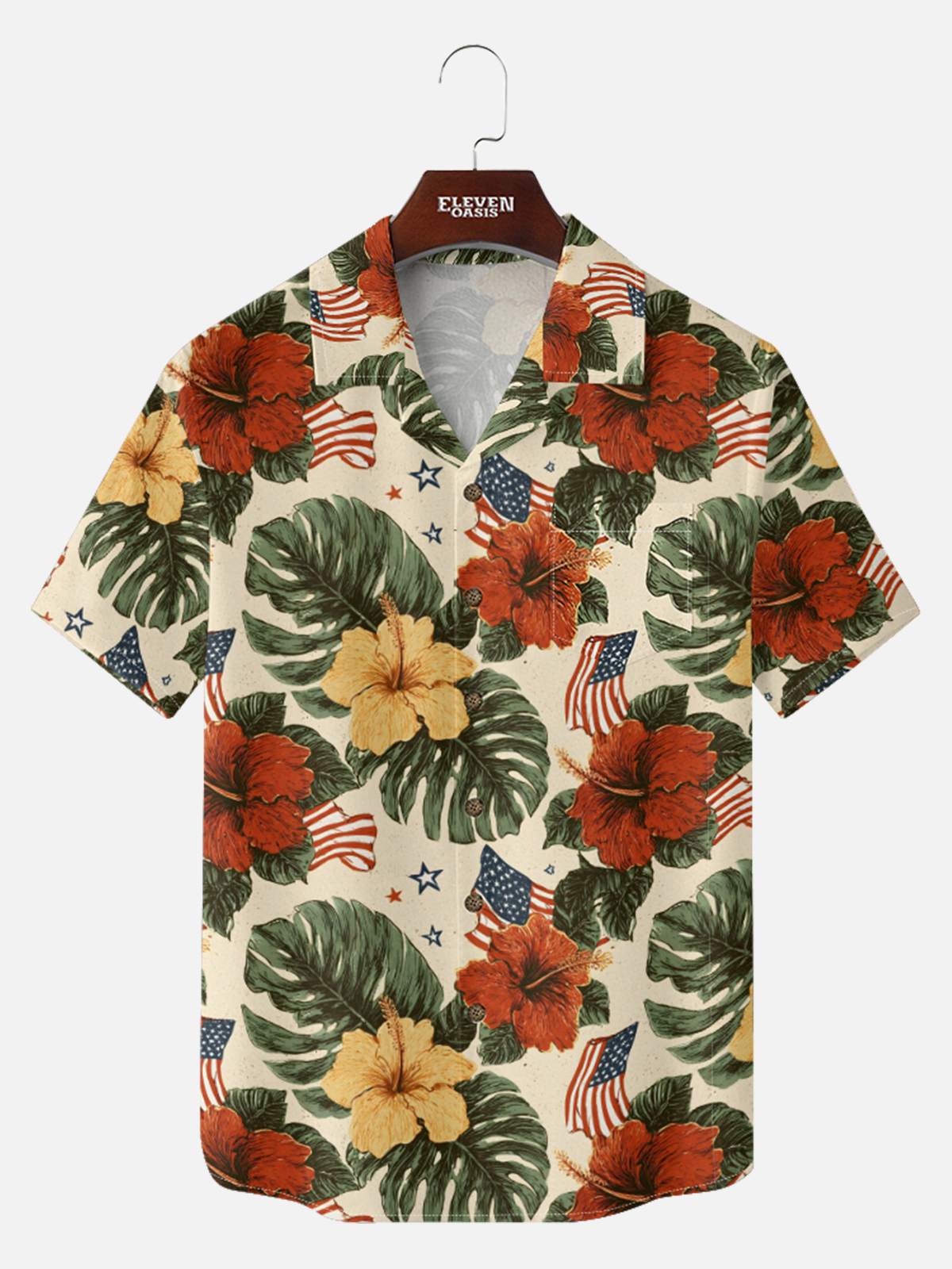 Men's Patriotic Tropical Hibiscus Short Sleeve Shirt Eleven Oasis