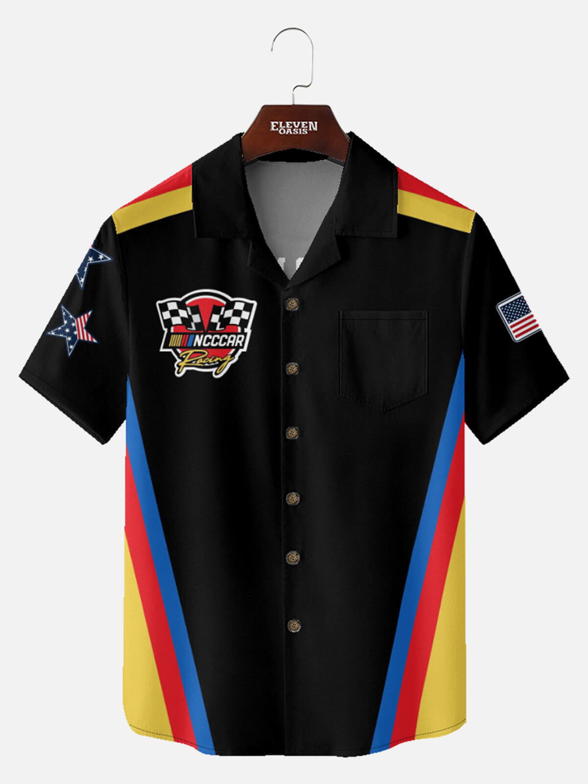 Men's Custom Racing Flags Stripes & Stars Short Sleeve Shirt