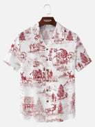 Men's Vintage Santa Toile Print Short Sleeve Shirt ElevenOasis