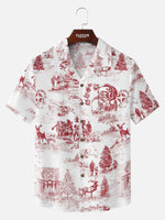 Men's Vintage Santa Toile Print Short Sleeve Shirt Eleven Oasis