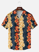 Tall Men's Tropical Floral Stripe Camp Collar Short Sleeve Shirt Eleven Oasis