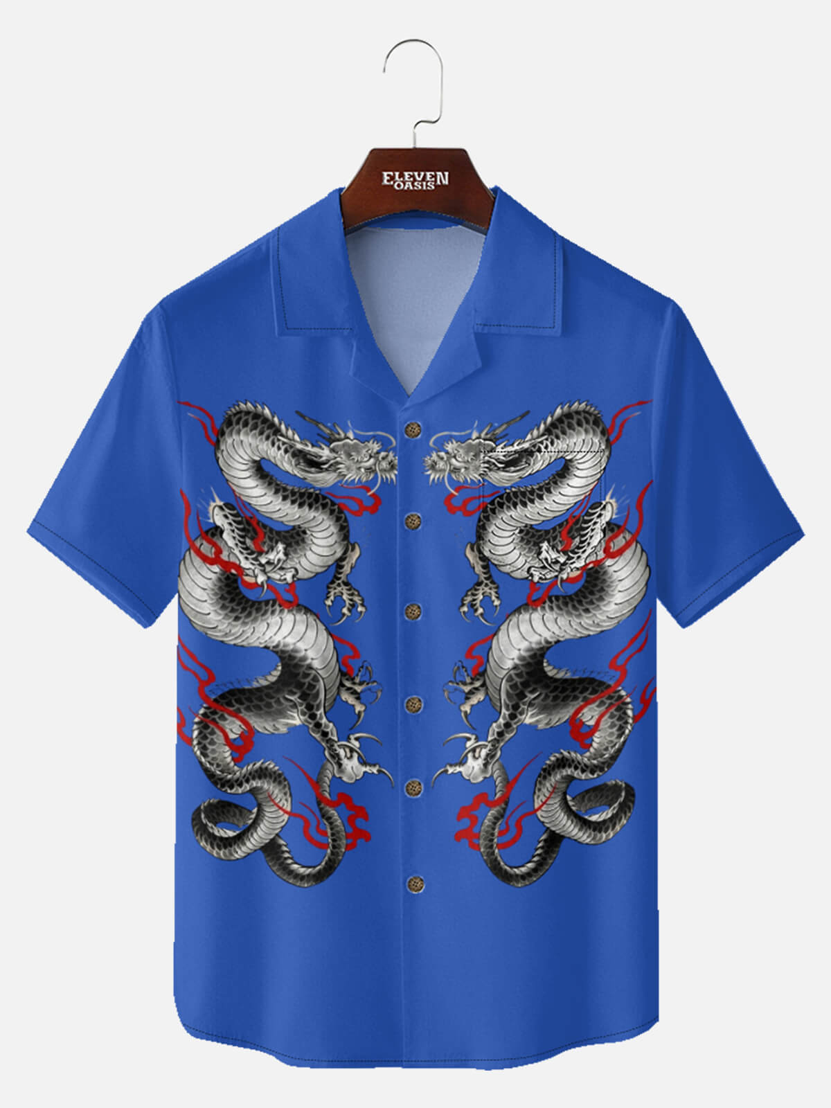 Tall Men's Chinese Twin Dragon Short Sleeve Shirt Eleven Oasis