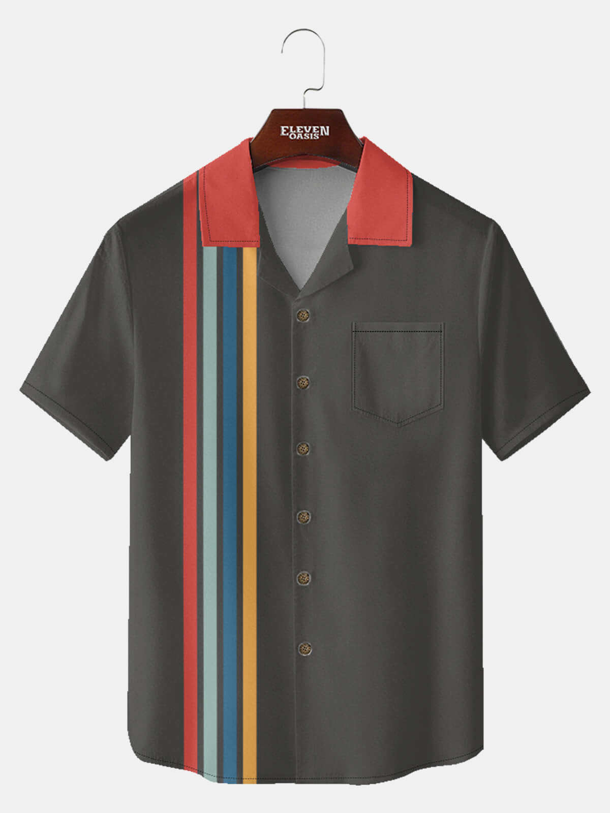 Men?¡¥s Multi-Colored Stripes Bowling Short Sleeve Shirt Eleven Oasis
