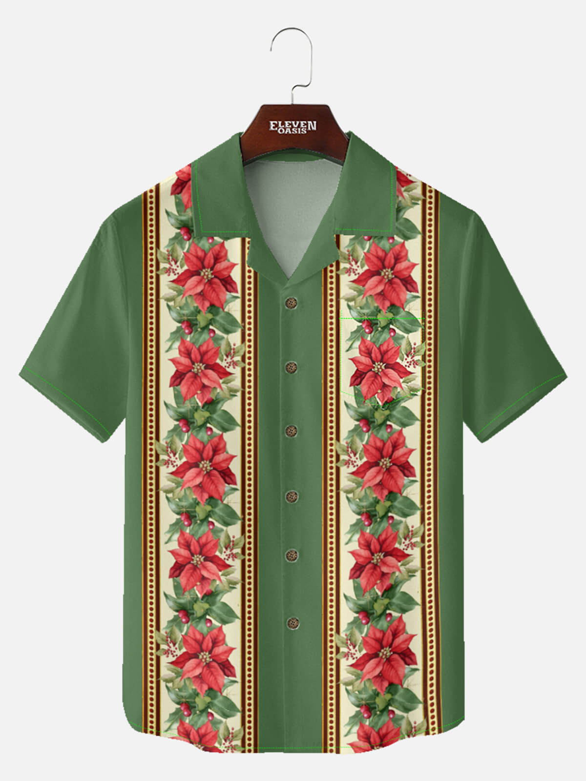 Men's Poinsettia Garland Christmas Short Sleeve Shirt Eleven Oasis