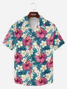 Tall Men's Hibiscus and Plumeria Short Sleeve Shirt Eleven Oasis